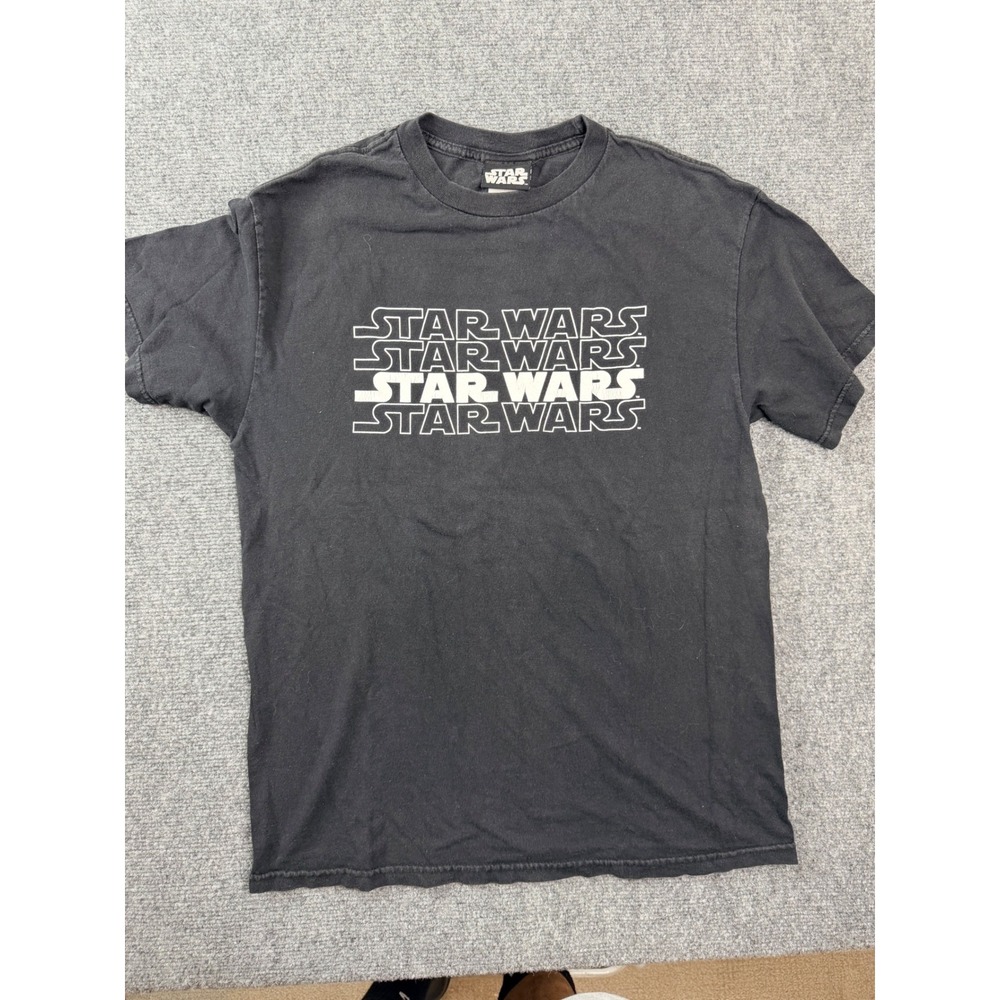 Vintage Star Wars Shirt Mens Medium Black Repeating Logo Graphic Tee Y2K 90s